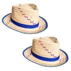Kit 2 Chapéus Palha Malandrinho Infantil Festa Junina Azul