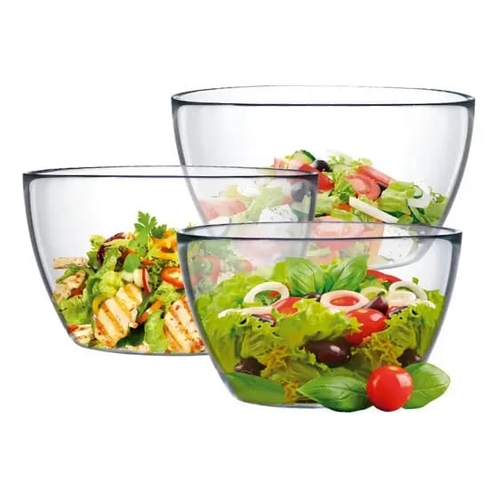 Bowl de Vidro Ruvolo Kit 3 Peças Transparente Tigela Para Salada Sobremesa Cozinha Mesa Fruteira