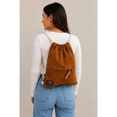 Mochila Saco Camurça Academia Escola Trabalho Faculdade Ajustável com Cordão e Alça de Corda