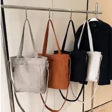 Bolsa Feminina Transversal e Ombro Veludo Cotelê Casual Escola Trabalho