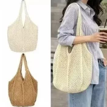Bolsa Sacola Feminina Crochê Trançada Espaçosa