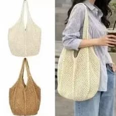Bolsa Sacola Feminina Crochê Trançada Espaçosa