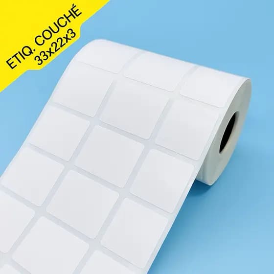 Etiqueta adesiva 33x22x3couchê  (3colunas ) P/ argox,zebra, Elgin, zetex z50x etc. Rolo com 3.600 etiquetas 30 metros