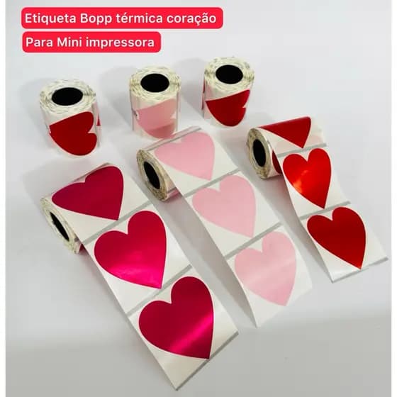 Etiqueta Bopp termica  coração 50x50x2 para Mini impressoras térmica ( não precisa de Ribbon) rolo com 10 metros