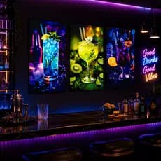 Trio Quadros Decorativos coquetéis coloridos Drinks Neon Bebidas