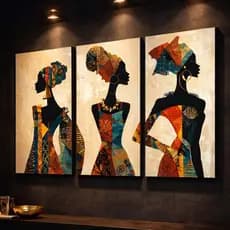 Quadro Decorativo Sala 3 Peças Africanas Coloridas Salas Quartos Interiores