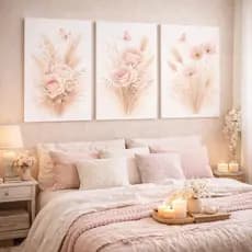 Conjunto Quadro Decorativo Flores Minimalistas Delicadas Capim Campreste