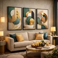 Quadros Decorativos Abstratos Composição Moderna Com Tons Verdes Formas Geométricas