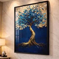 Quadro Decorativo 1 Peça Árvore da Vida Azul e Dourado Mística Moderna