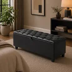 Puff baú 120cm organizador Recamier em Corino – Luxo para Pés da Cama