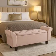 Puff Recamier 120 cm Estofado com Baú Calçadeira para Quarto Casal Capitonê Suede