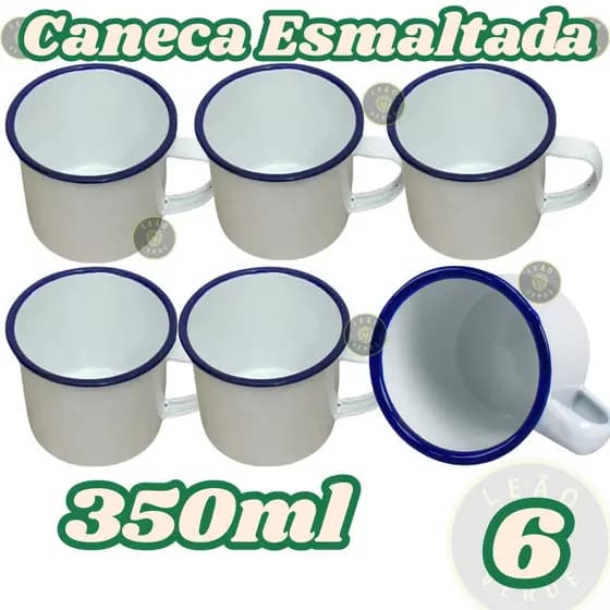 Caneca Esmaltada Branca kit 6 unidades xicara retro 350ml Acampamentro Fogueira Retro Agata Xicara