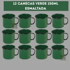 Kit 12 Canecas VERDE 150ml Esmaltadas Copo Vintage Café Chá