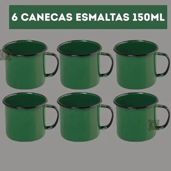 Kit 6 Canecas VERDE 150ml Esmaltadas Copo Vintage Café Chá