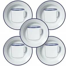 Kit Prato Fundo 22cm e Caneca Esmaltada 350ml Branco Kit Roça Vó Retro café chá Acampamento Louça