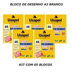 BLOCO PARA DESENHO A3 BRANCO 140G KIT 5 PACOTES COM 20FOLHAS