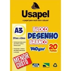 BLOCO P/ DESENHO A3 BRANCO 140G C/ 20 FOLHAS - USAPEL