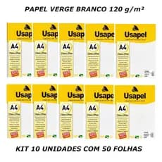 PAPEL VERGE A4 BRANCO 120G 50 FOLHAS USAPEL - KIT 10 PACOTES