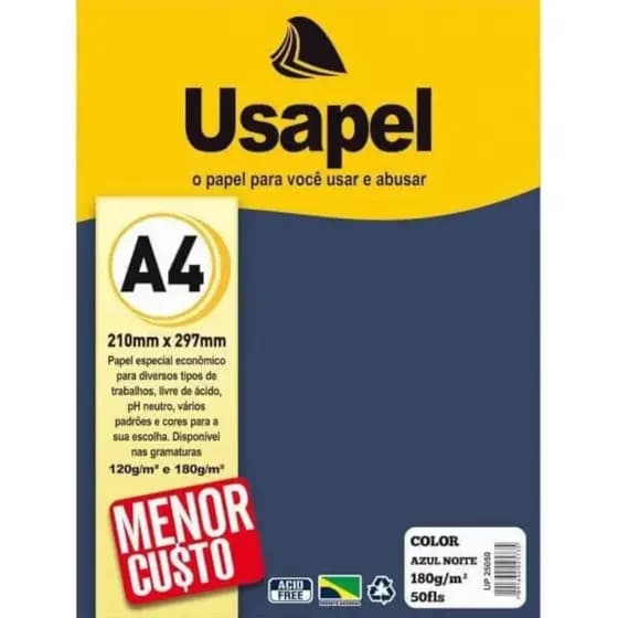 PAPEL COLOR A4 180G C/ 50 FOLHAS AZUL NOITE - USAPEL