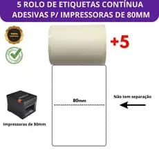5 Rolo De Etiquetas Contínua Adesivas Para Impressoras térmicas De 80mm