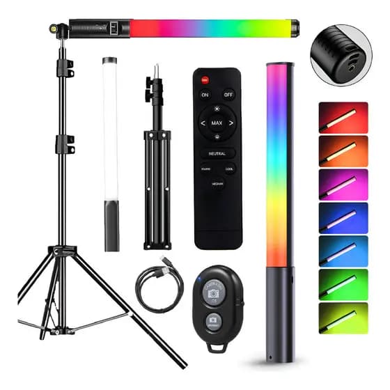 Kit Bastão Led Rgb Tripé 2m Portátil Controle Bluetooth 7w