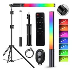 Kit Bastão Led Rgb Tripé 2m Portátil Controle Bluetooth 7w