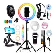Kit Youtuber Ring Light 26cm Led Rgb + Microfone Condensador