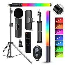 Kit Bastão Rgb Tripé 2,10 Metros Lapela Bluetooth Controle