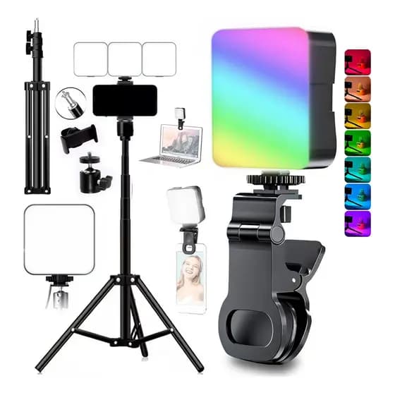 Kit 3 Selfie Mini Luz Portátil Rgb Tripé Estabilizador 2,10m