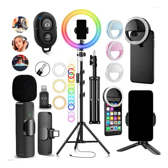 Kit High Light Rgb 26cm + Lapela Bluetooth + Mini Ring Ligth