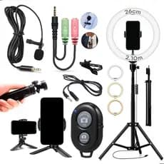 Kit Ring Ligth Tripé Mesa Youtuber Microfone Lapela Gravação Profissional