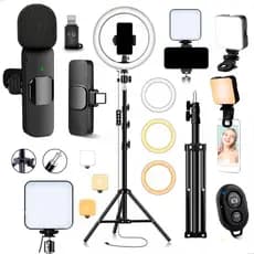 Kit Ring Light Luz Preenchimento Iluminador High Ligth LED Microfone Bluetooth Lapela Mini Selfie Litgh