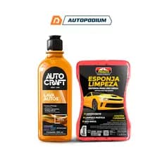 Lava Auto Neutro Concentrado com Cera 500ML - Autocraft + Esponja de Limpeza Automotiva - Proauto