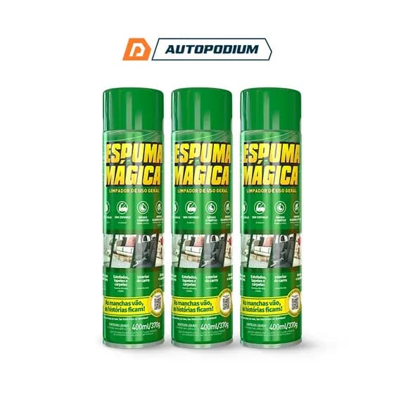 Kit 3 Espuma Mágica Aerosol 400ml Limpador uso Geral Limpeza a Seco Remove Manchas