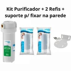 Kit Purificador de Água Fit 230 9.3/4 Rosca 1/2'' + 2 Refis + Suporte Em Metal Para Fixar na Parede