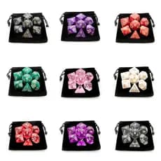 Conjunto de Dados RPG com Bolsa (7/14/21 Peças) – D4 D6 D8 D10 D% D12 D20 | Várias Cores