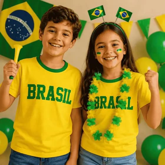 CAMISETA INFANTIL MENINO E MENINA BRASIL SELEÇÃO COPA DO MUNDO 2026 10 AO 16
