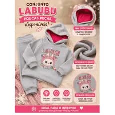 conjunto moleton infantil flanelado grosso de inverno unissex labubu stitch
