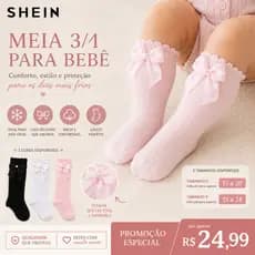 meia bebe 3/4 algodão quentinha com laço