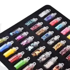 Conjunto de pó KIT de 48 cores de unha engarrafado , chips de laser, lantejoulas, pó de glitter, estrelas de cinco