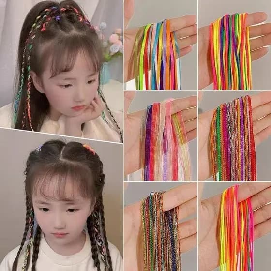 12 cartelas Corda de cabelo trançada,tranças sujas, acessórios de cabelo coloridos infantis carnaval