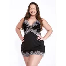 Kit Pijama Baby Doll Bicolor  PLUS SIZE Blusinha Suede Confortavel e Fresquinho