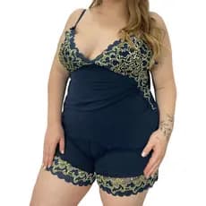 Kit Baby Doll PLUS SIZE Bicolor Pijama de Dormir Blusinha e Shortinho Suede Confortavel e Fresquinho