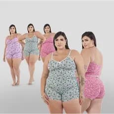 Kit 3 Pijama Verão Baby Doll PLUS SIZE Short Doll MICRO ESTAMPADO Feminino Roupa De Dormir Noite