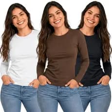 Kit 3 Camisas Feminina Uv 50+ Segunda Pele Camiseta Blusa Fria Academia Manga Longa