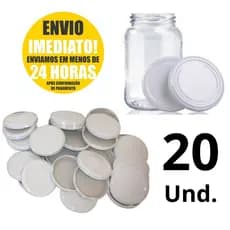 20 Un. Tampas Metálicas Para Potes Conserva 74mm Padrão Branco P/ Potes de Vidro