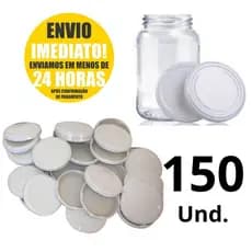 150 Un. Tampas Metálicas Para Potes Conserva 74mm Padrão Branco P/ Potes de Vidro