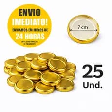 25 Tampas Douradas para Potes de Vidro de Conserva 74mm Twist Off Genéricas