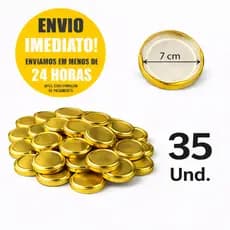 35 Tampas Douradas para Potes de Vidro de Conserva 74mm Twist Off Genéricas