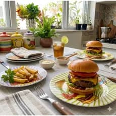 Kit Louça Burguer Alleanza 8 Peças - 4 Pratos e 4 Molheiras